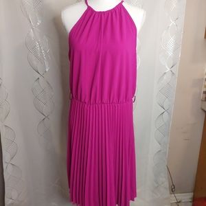 Summer Casual Halter Neck A-Line Dress Sleeveless Belted Swing Pleated Cocktail.